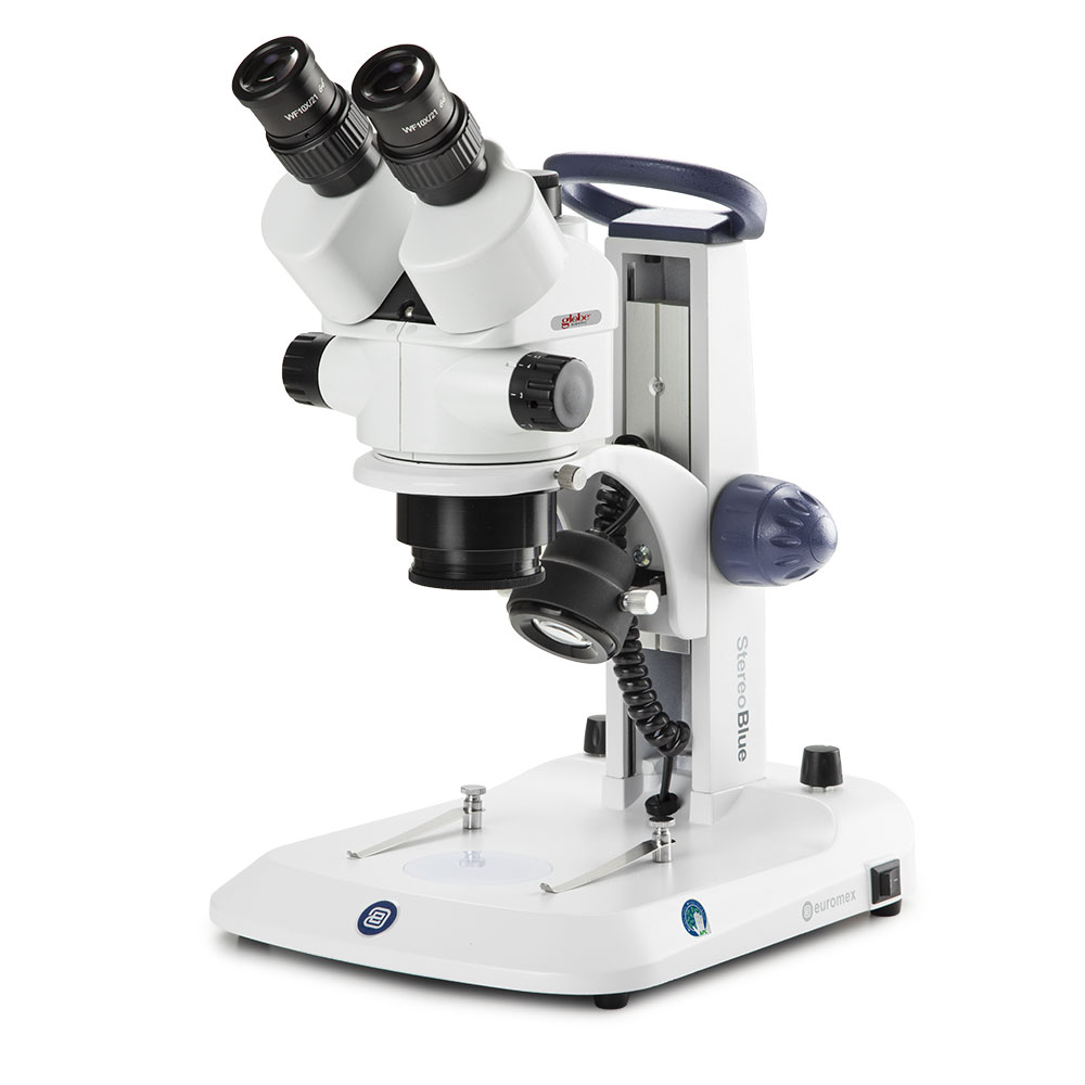 Globe Scientific Trinocular stereo zoom microscope StereoBlue, 0.7x to 4.5x zoom objective, magnification from 7x to 45x, ergonomically stand with incident and transmitted LED illumination Microscope;Trinocular;ergonomic stand;LED illlumination;